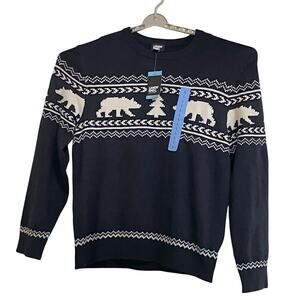 NWT Lands End Polar Bear Fair Isle Sweater Navy Large